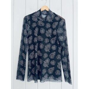 NWOT Baum Und Pferdgarten Jodi Mesh Top XL Sheer Turtleneck Black Floral NEW
